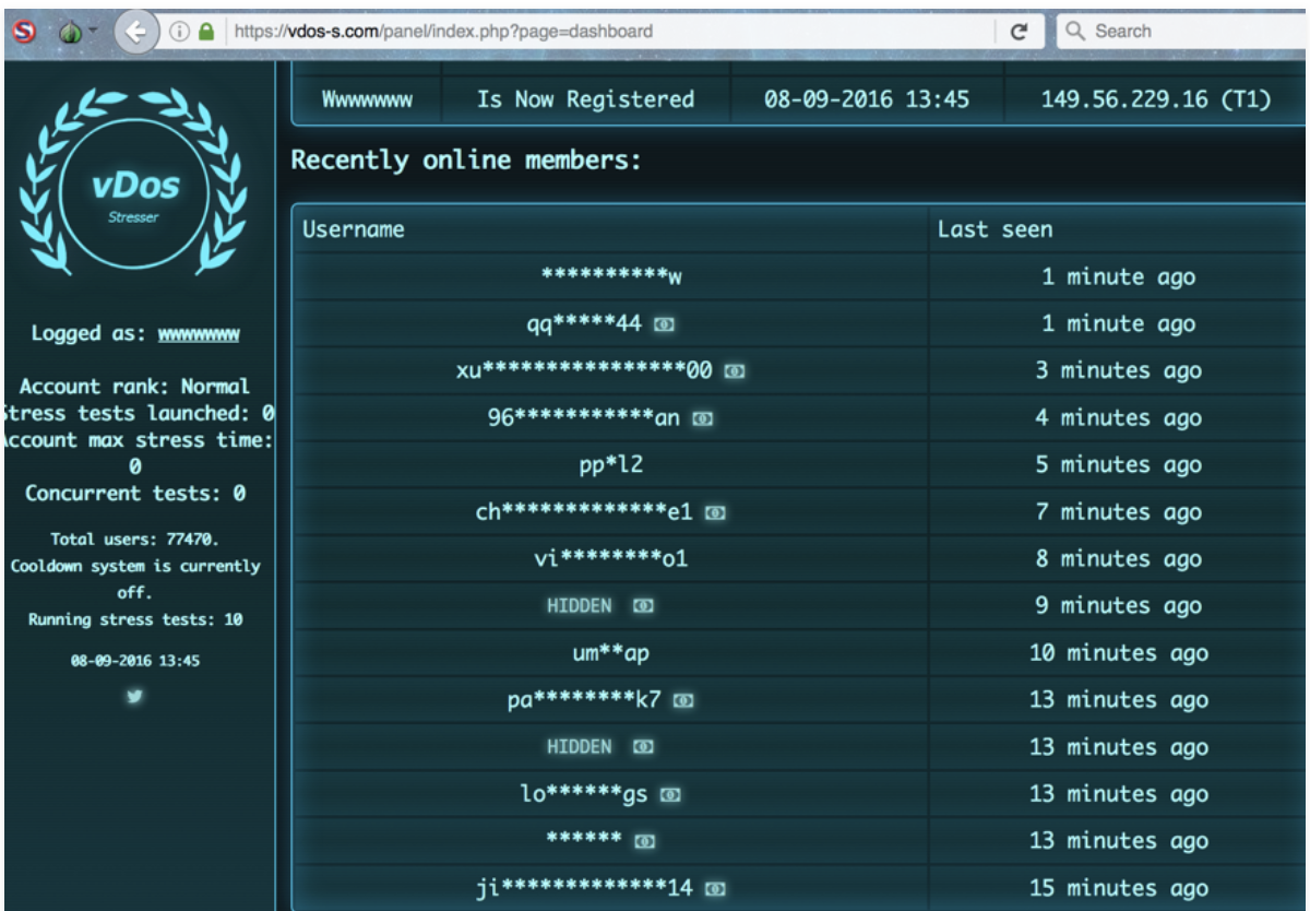 Supplied vDOS activity table screenshot